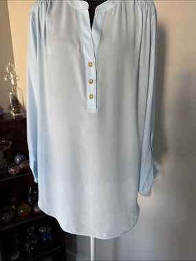 Zac & Rachel Light Blue Long Sleeve Button-Front Tunic Shirt